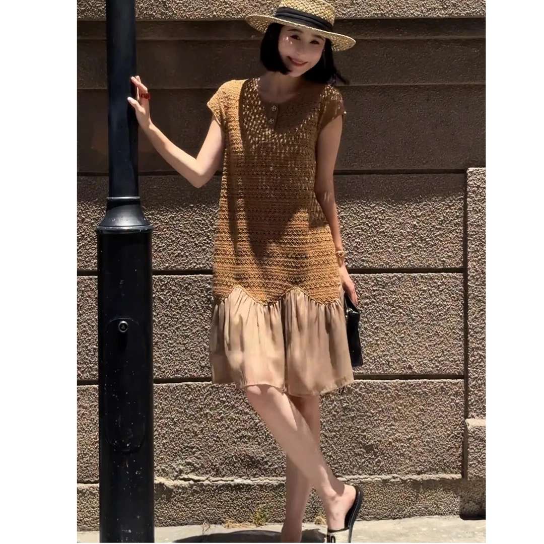 今年流行小香风连衣裙2025新款夏季气质海边度假风拼接假两件短裙