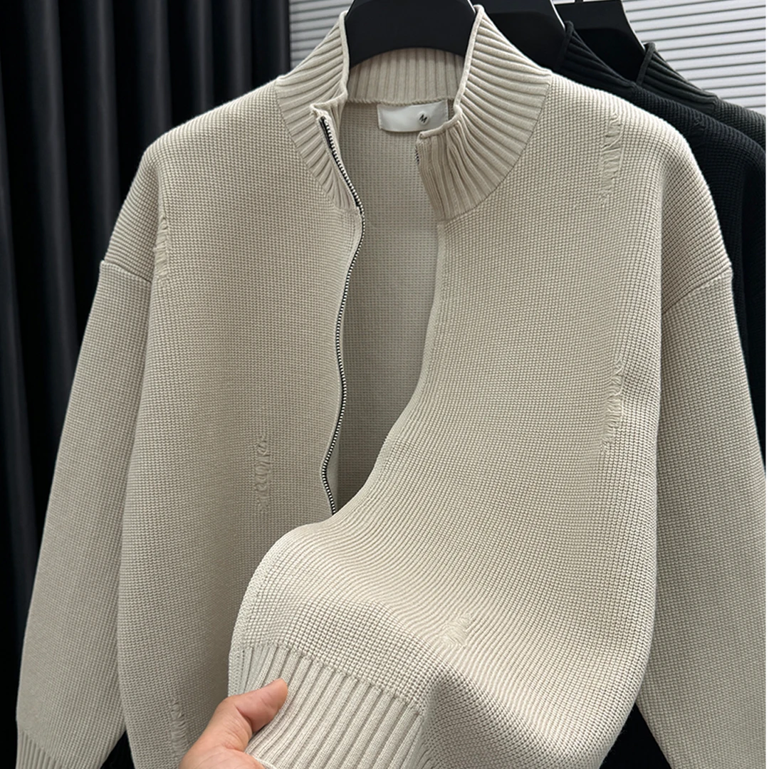 John Bunni高端纯色长袖开衫男士加厚款秋冬季纯色简约拉链针织衫