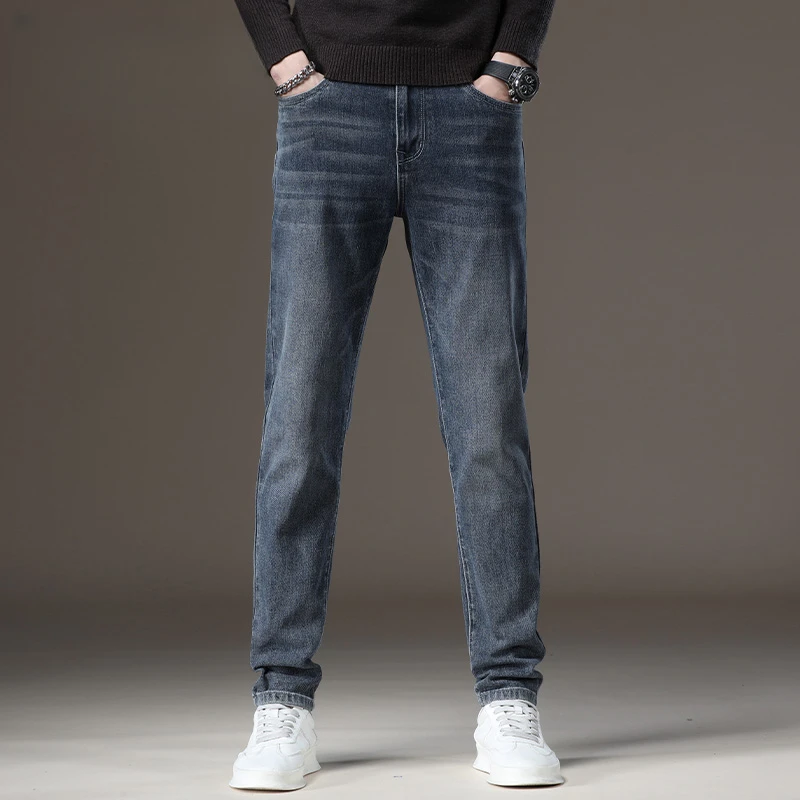 牛仔裤男加绒加厚2025时尚新款修身小脚弹力潮流秋冬季百搭男长裤