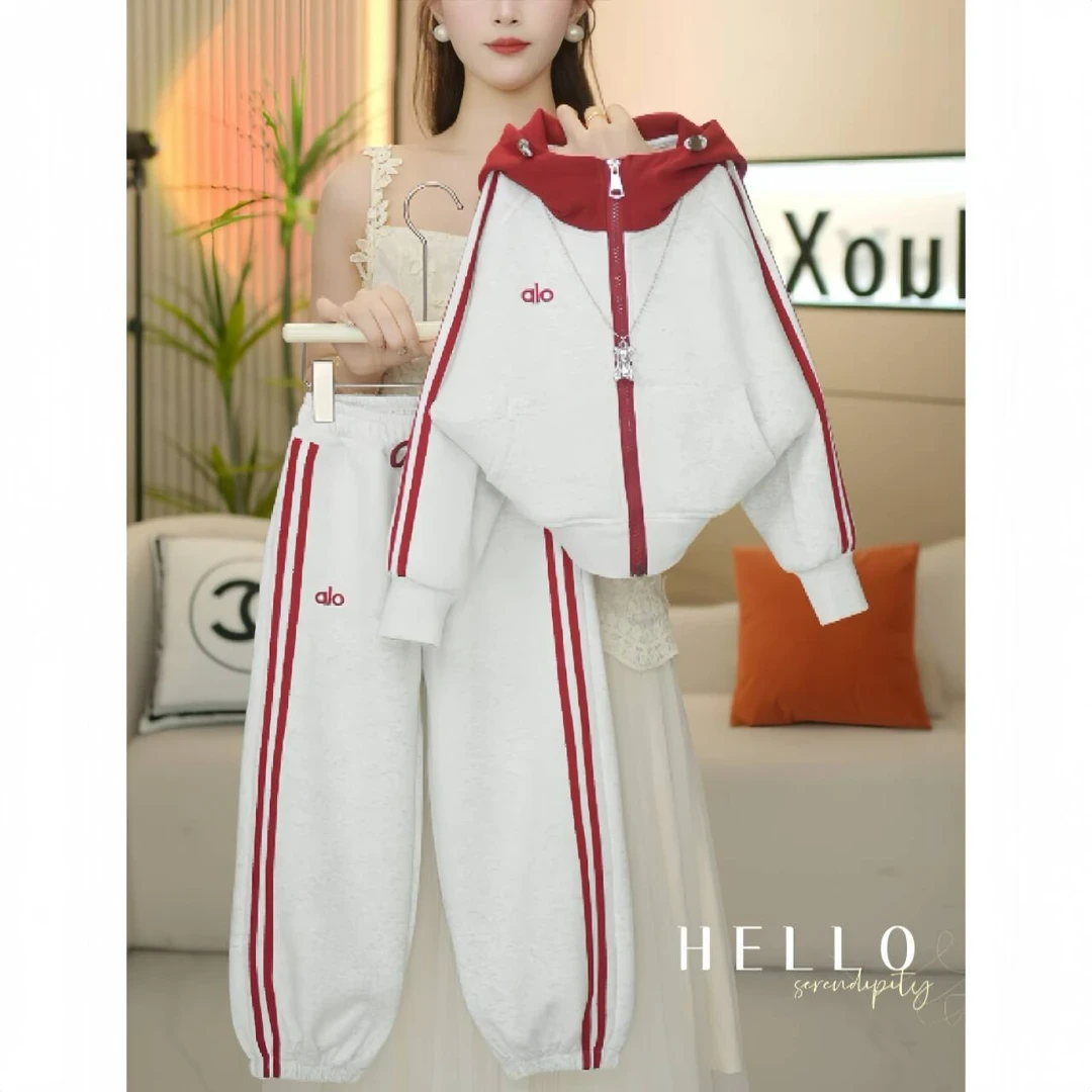 女童2025秋季新款韩版洋气撞色测拉条外套+裤子套装-3041