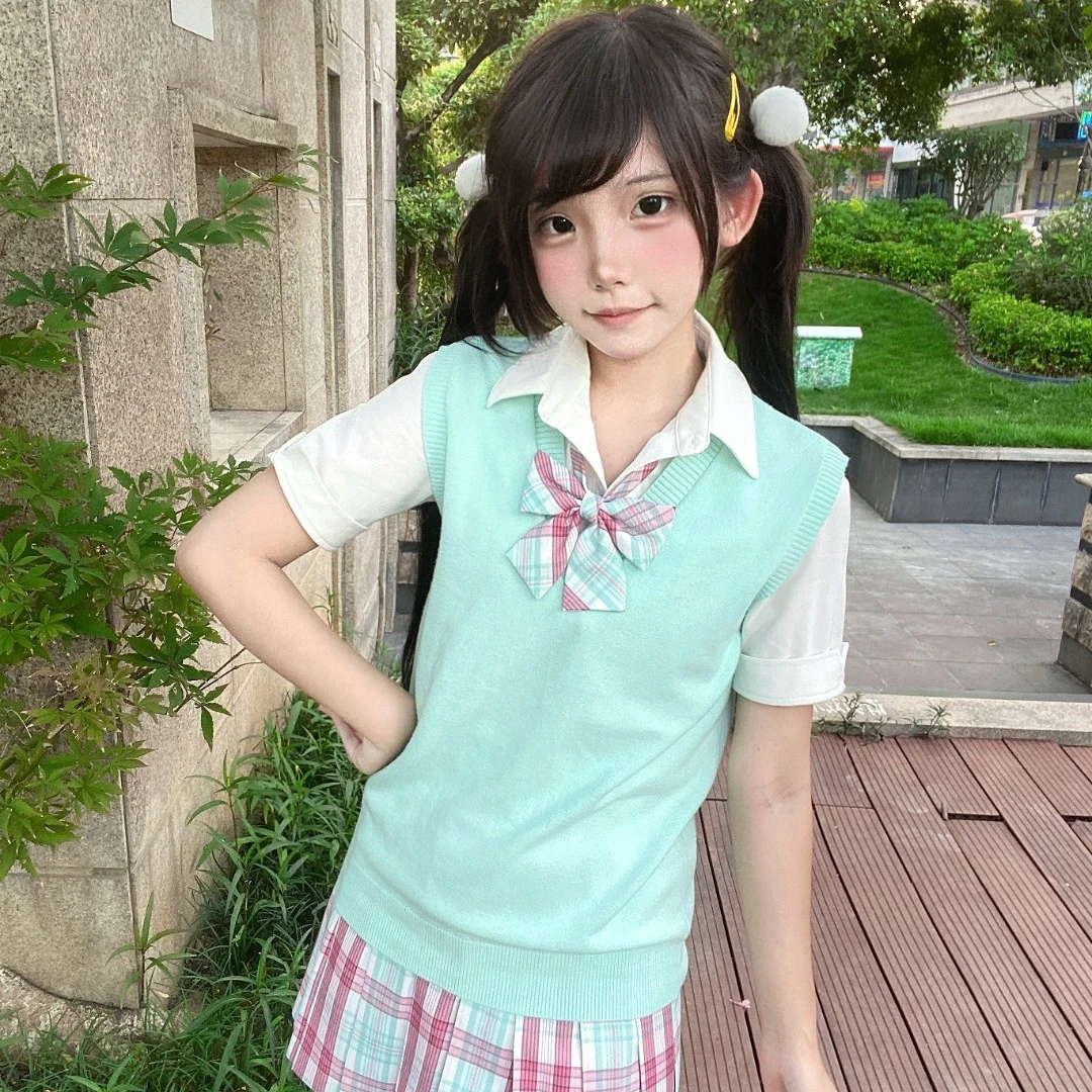 鹿语蝶JK制服格裙套头背心毛衣针织马甲jk秋冬叠穿学院风无袖上衣