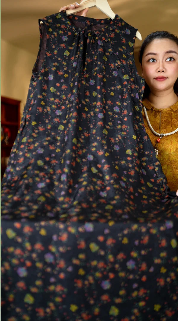 满庭芳【达人专属】前喷提花缎新中式国风无袖连衣裙1248