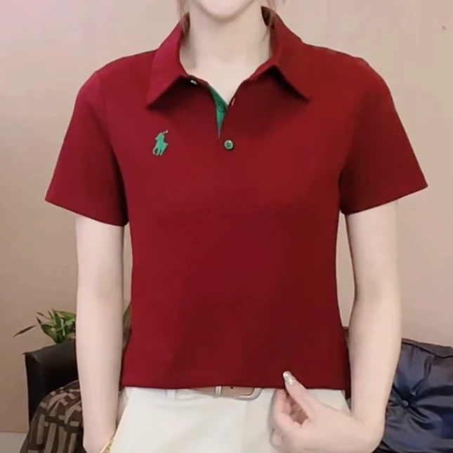 2025夏季刺绣设计感翻领简约百搭休闲宽松气质短袖T恤