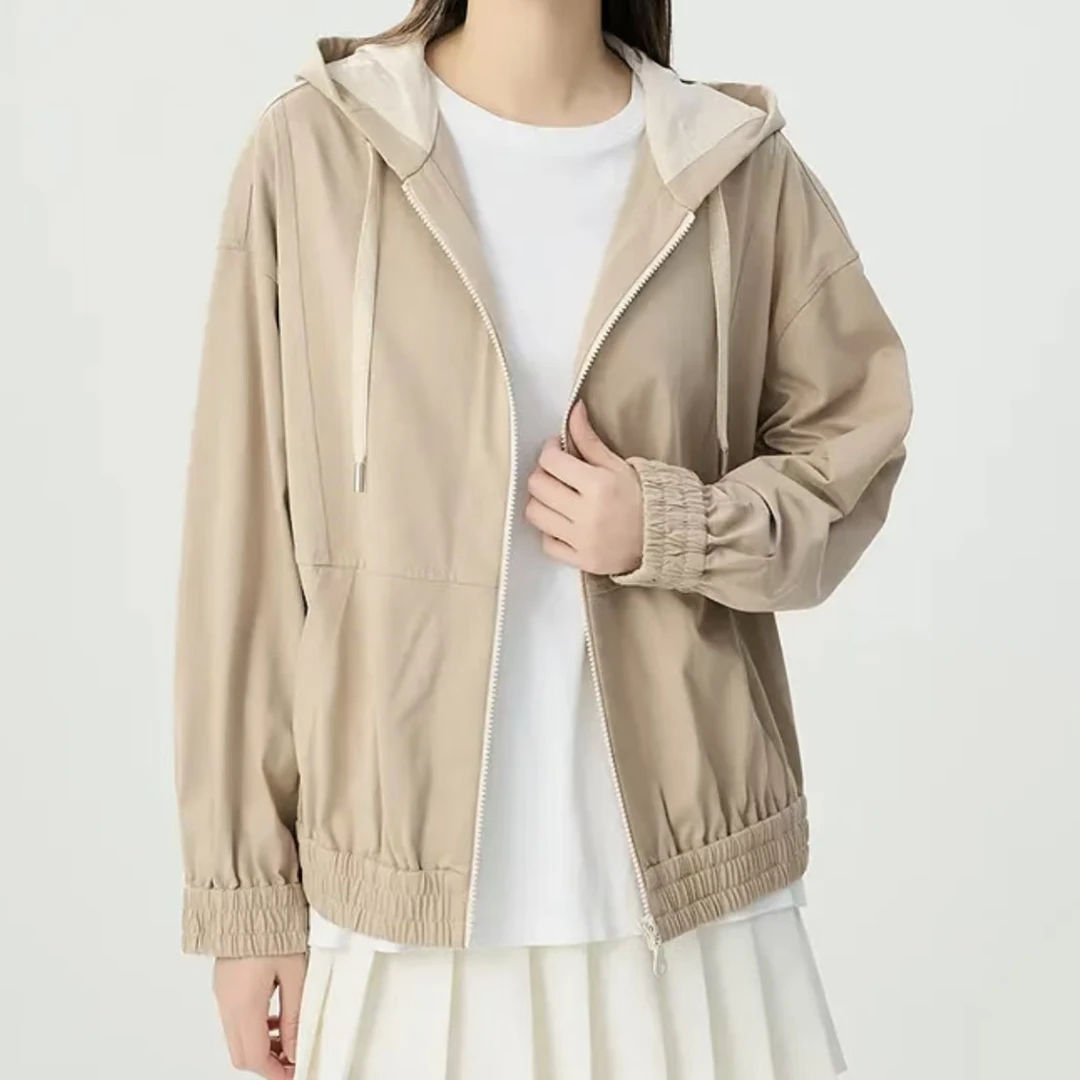 AMASS/阿玛施秋冬新款撞色设计下摆宽松版拉链帽衫卫衣540002