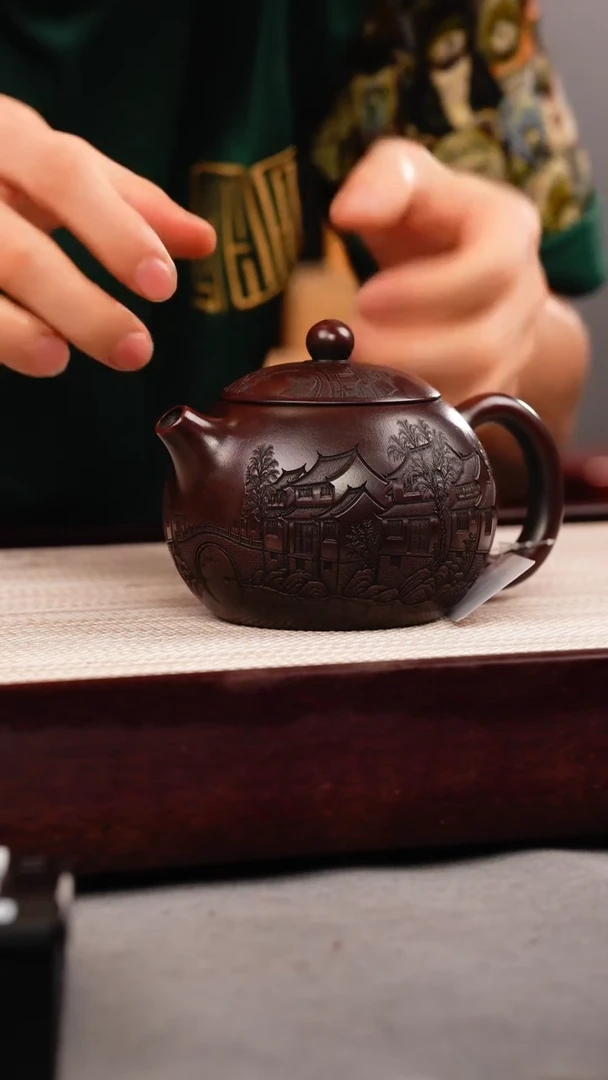 茶杯紫砂古乌泥 西施 楼房