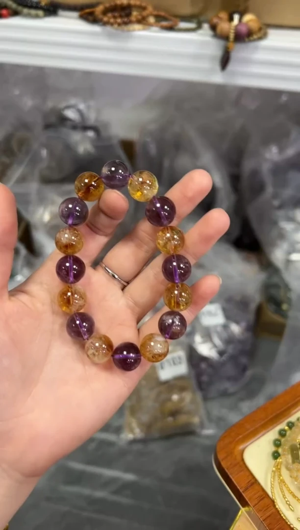 【闪购商品】水晶手链未镶嵌紫黄水晶大圆珠手串[0120]