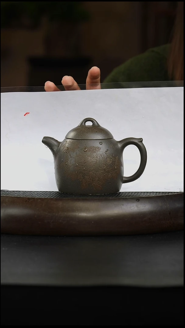 茶壶紫砂柴烧 秦权（李立科刻绘）