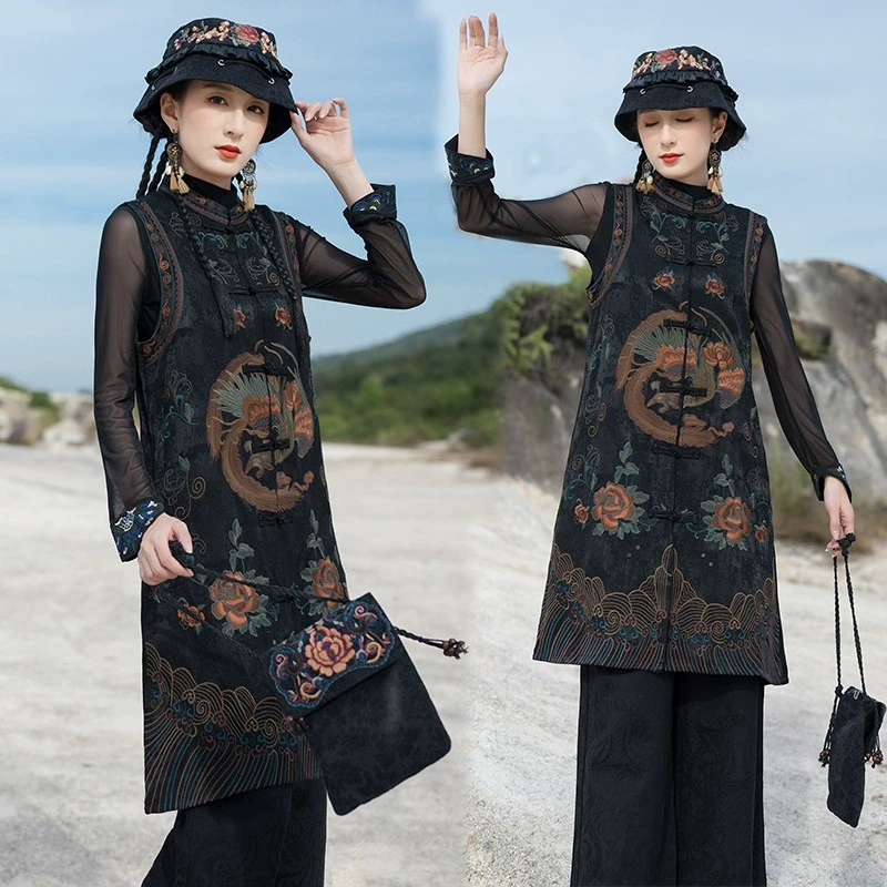 素娘春秋洋气复古中长款民族风大码气质马甲马夹中国风S23974W