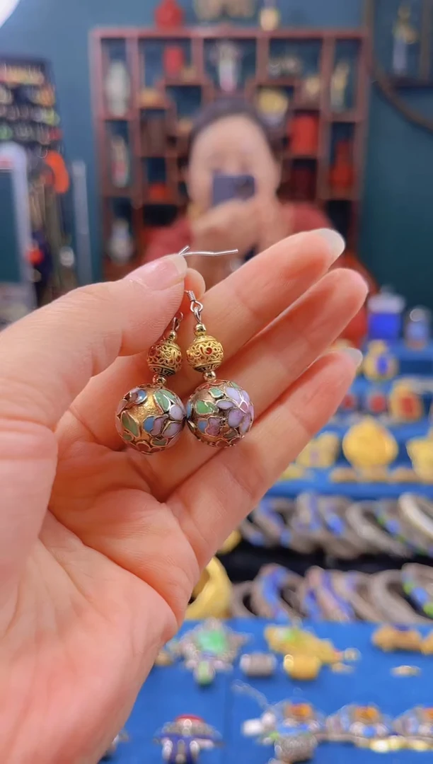 非遗 景泰蓝耳饰 金地1.4