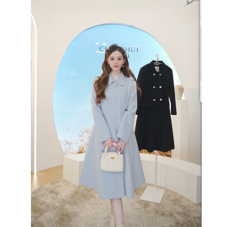 【赫本风】秋水伊人翻领毛呢外套2025年冬季新款女百搭上衣M324361