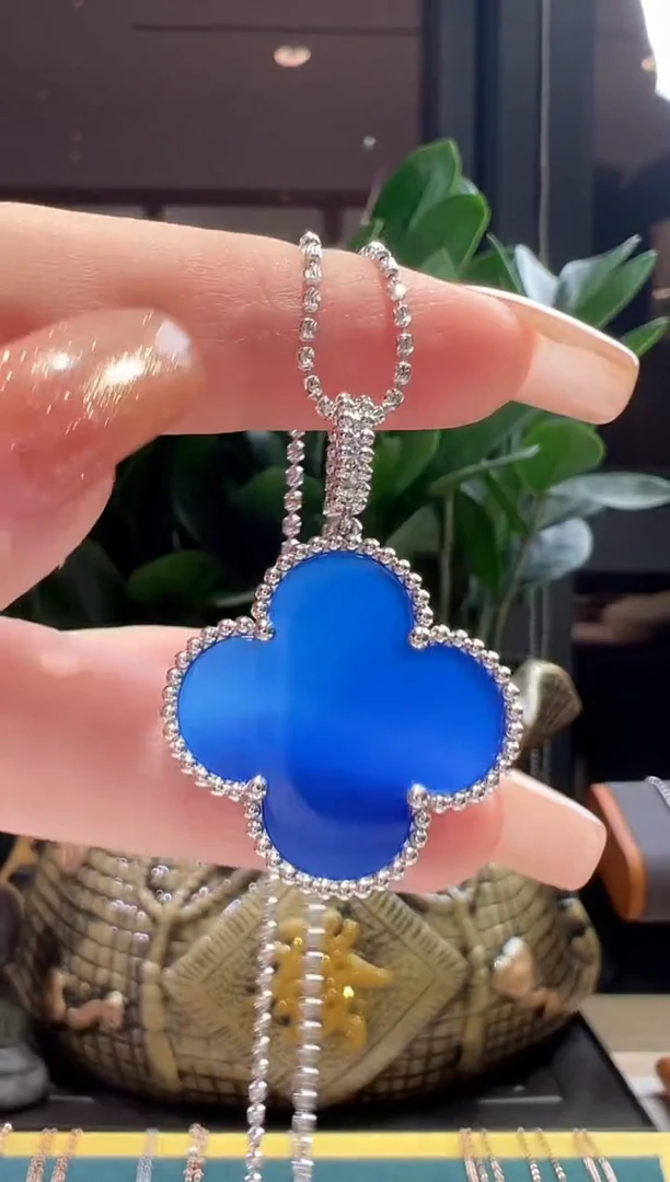 玛瑙/玉髓吊坠(不含链)铂Pt950镶嵌蓝玛瑙大花吊坠