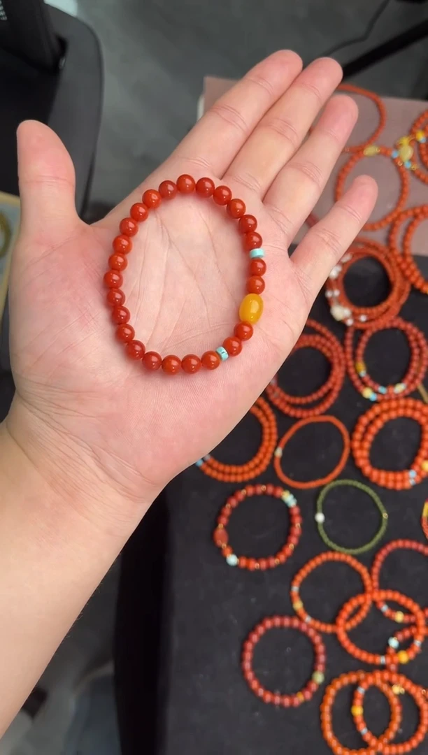 未镶嵌手串南红玛瑙南红单圈蜜蜡手串QF-A458（多样性发一）