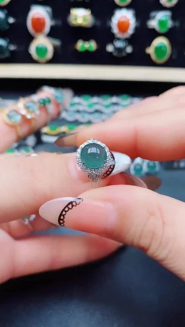 翡翠戒指银S925镶嵌609860