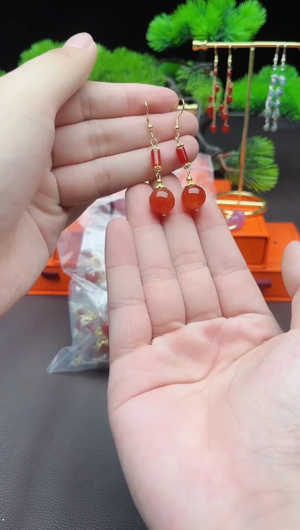 玛瑙/玉髓耳饰银S925镶嵌L01