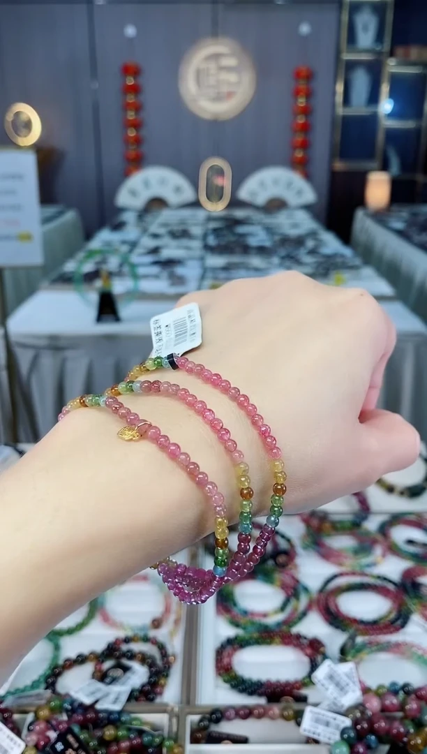 未镶嵌透体老矿碧玺三圈手串3mm+碧玺hon多样性发一条