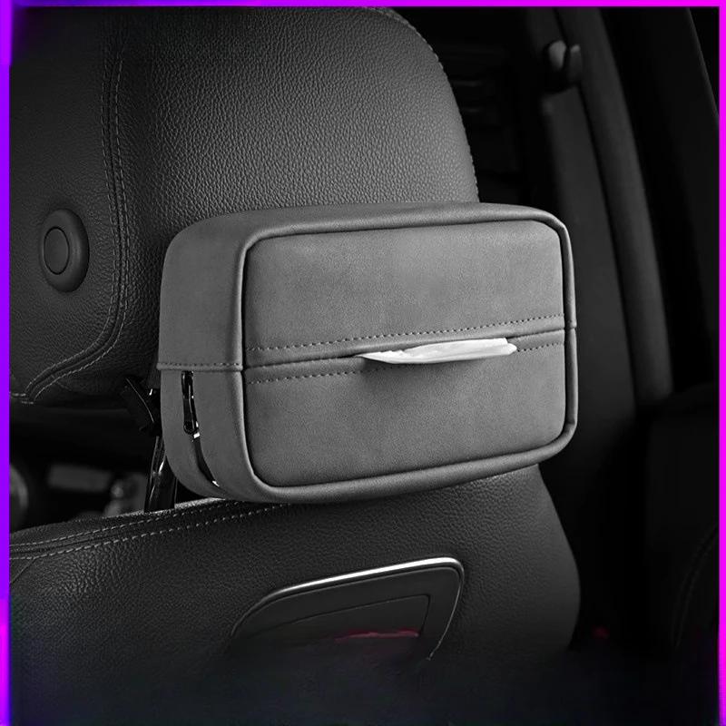 翻毛皮车载纸巾盒挂式实用中控台男女高端收纳装饰卫生抽纸盒