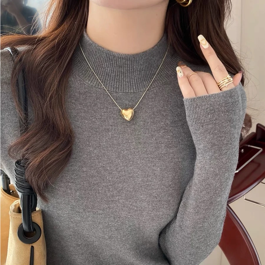 2025秋季新款洋气女装长袖针织上衣半高领毛衣纯色一线成衣打底衫