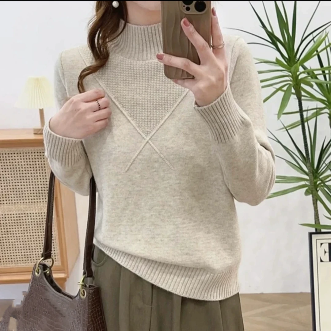 2024新中式爆款半高领毛衣女士宽松内搭针织衫毛衣打底衫上衣QQ50