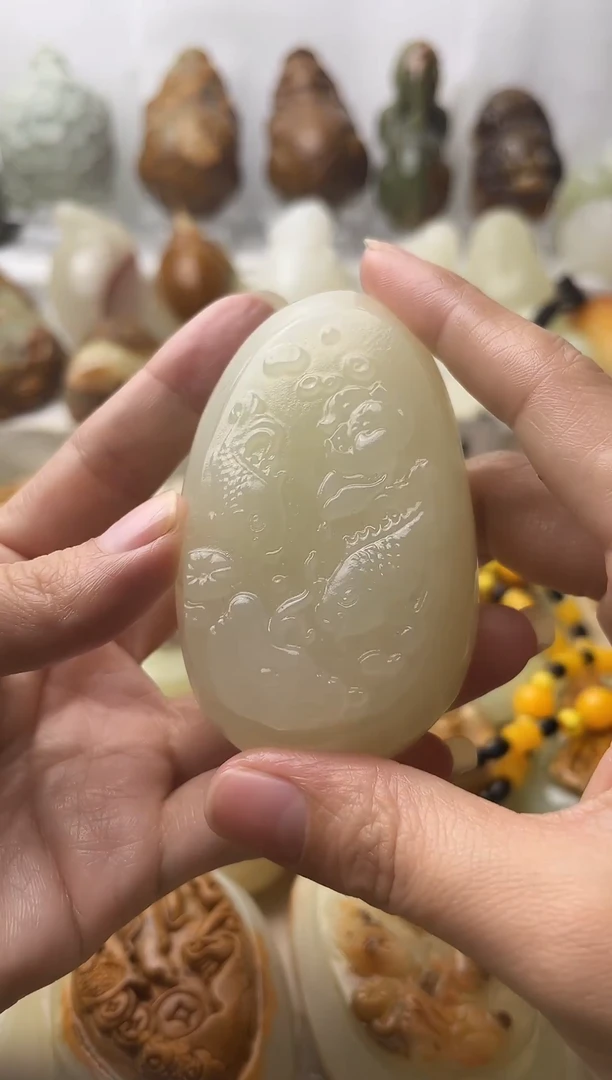 石材方解石棉纹正常不退换荷花鱼