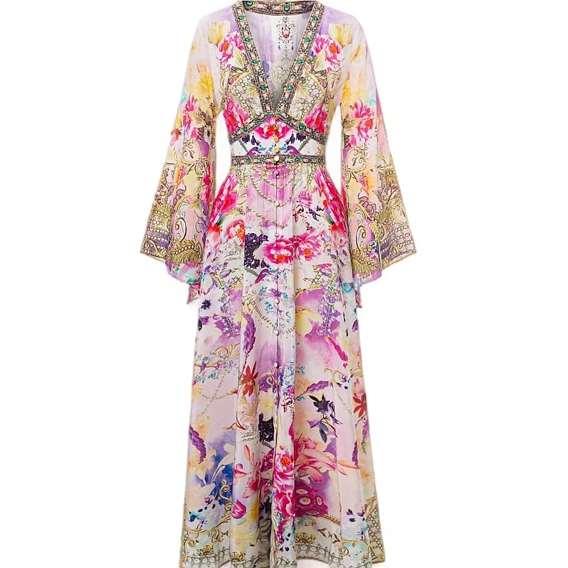 真丝连衣裙2025夏桑蚕丝长袖轻奢际遇时尚优雅 粉色 230841