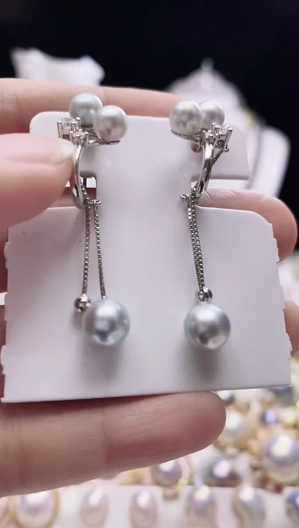 银S925镶嵌耳饰海水珍珠海水真多麻珍珠耳饰