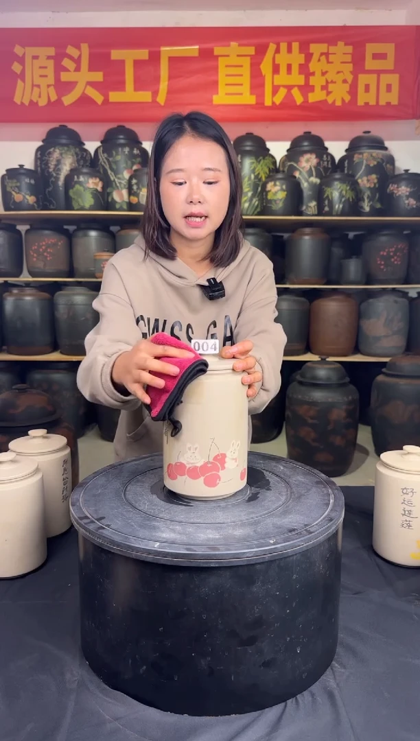 罐建水紫陶白泥阴刻阳填茶罐004