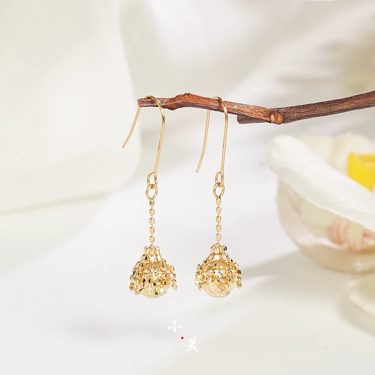 18K金蕾丝花球耳坠耳环 G3122