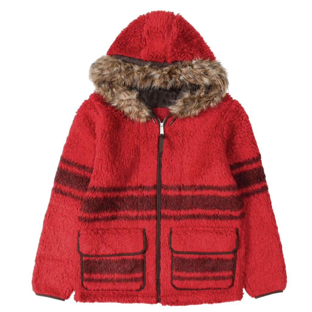 双R Striped Pile Fleece Jacket厚款羊毛混纺毛毛大衣Y
