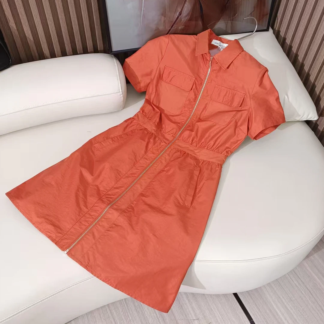 高级感显瘦气质时尚简约拉链式短袖连衣裙50253（C8-18)