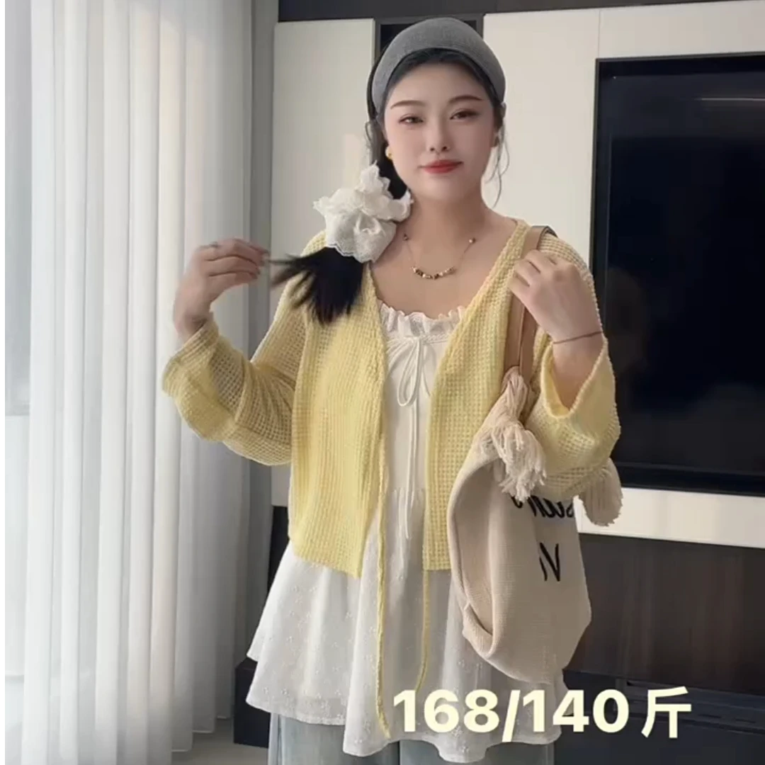 2025春季新款大码女装套装韩系甜美蝴蝶结吊带背心+针织外搭