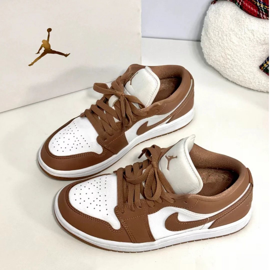 AIR JORDAN 1 AJ1低帮白棕色运动训练篮球鞋百搭防滑板鞋官方正品