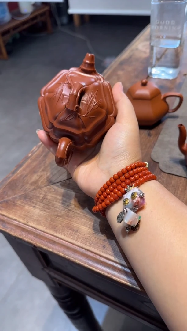 茶壶紫砂0**6六方海棠双线竹鼓