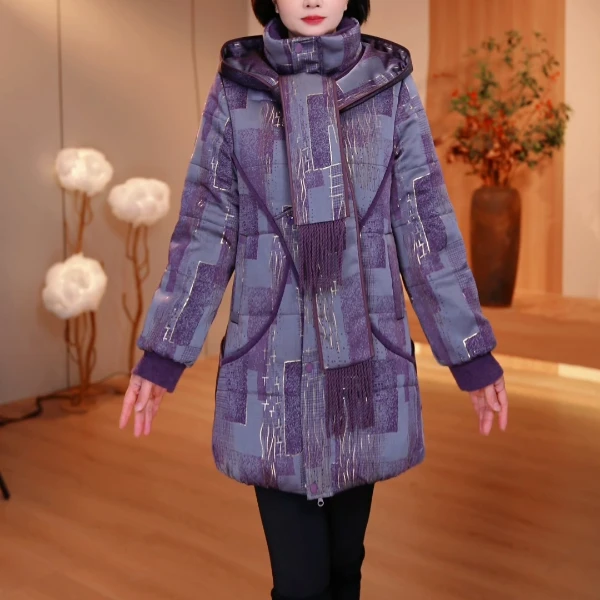 25年长款冬季女装外套拼接连帽时尚洋气宽松保暖 SXE-25-5909