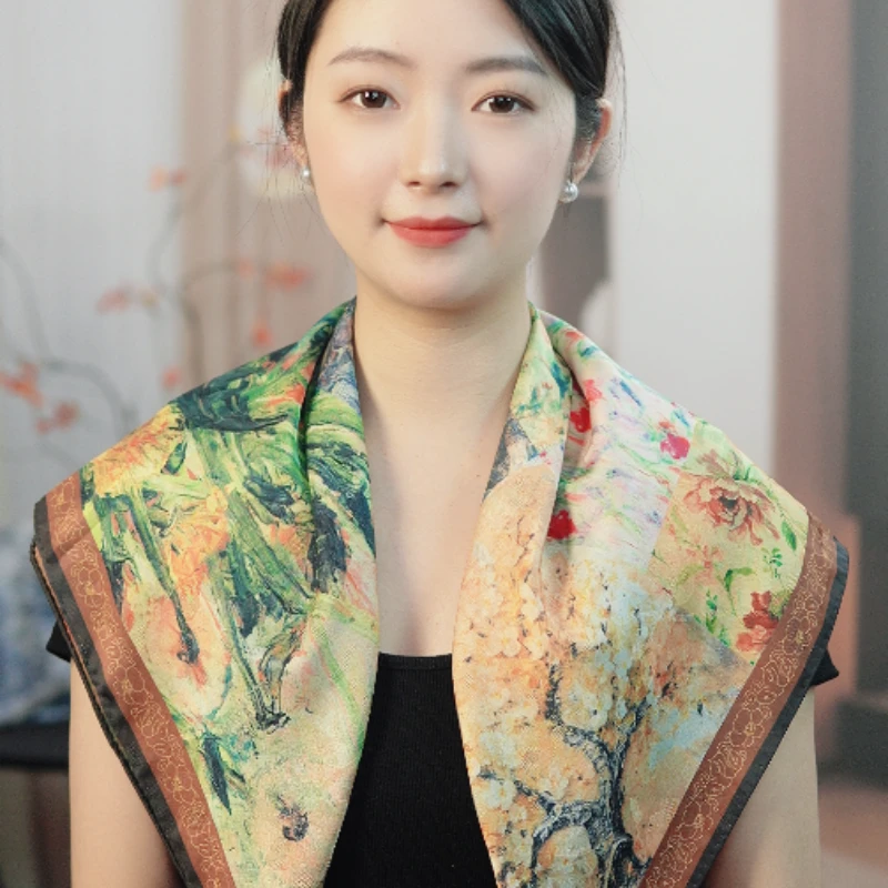 【初时服饰】70*70双面异色油画丝巾