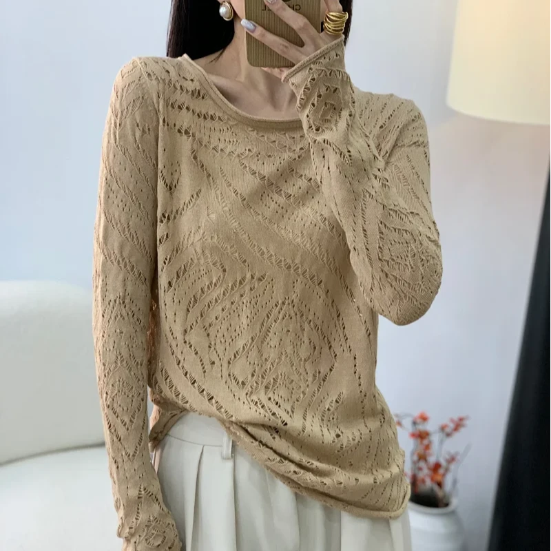 【新东方】新疆原生态纯天然彩棉针织衫长袖透气长袖镂空设计X494