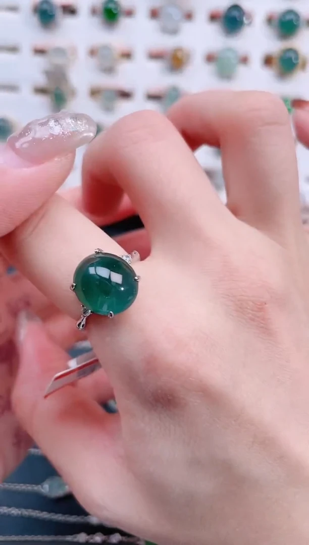 银S925镶嵌戒指翡翠天然翡翠