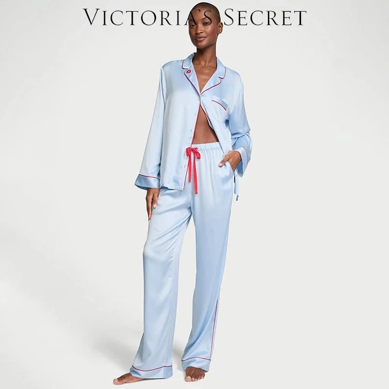 【维密·宽松居家衬衫式睡衣套装】休闲家居服时尚印花睡衣女