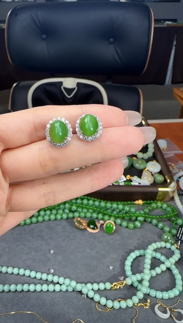 银S925镶嵌和田玉耳饰1