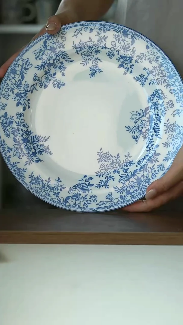 微瑕青花葡萄藤牛排盘26cm@4-2@