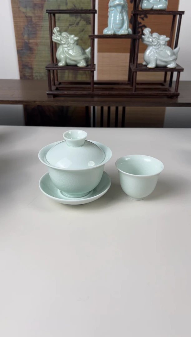 【闪购商品】杯珑匠玉青玉兰盖碗+2玉兰杯玉青