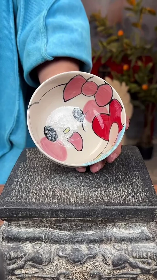 【闪购商品】摆件手工拉坯釉下彩猫碗