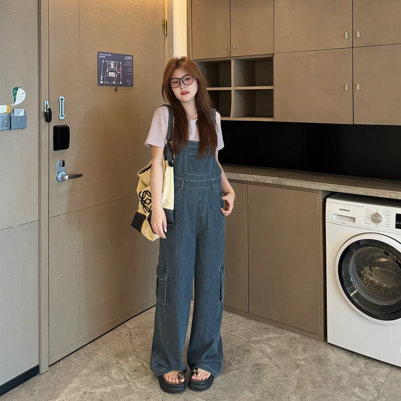 盈盈&南岛风大码夏季复古女胖mm工装显瘦薄牛仔港风背带裤ZYY789