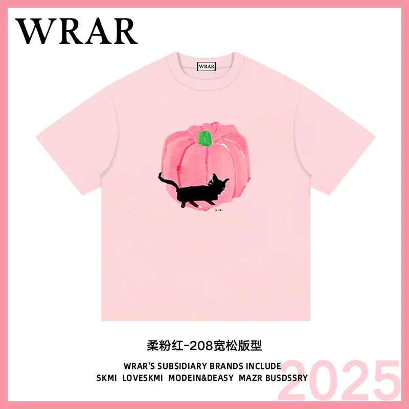 【粉色南瓜猫咪】新品潮流圆领夏季透气宽松T恤情侣半袖动漫短袖