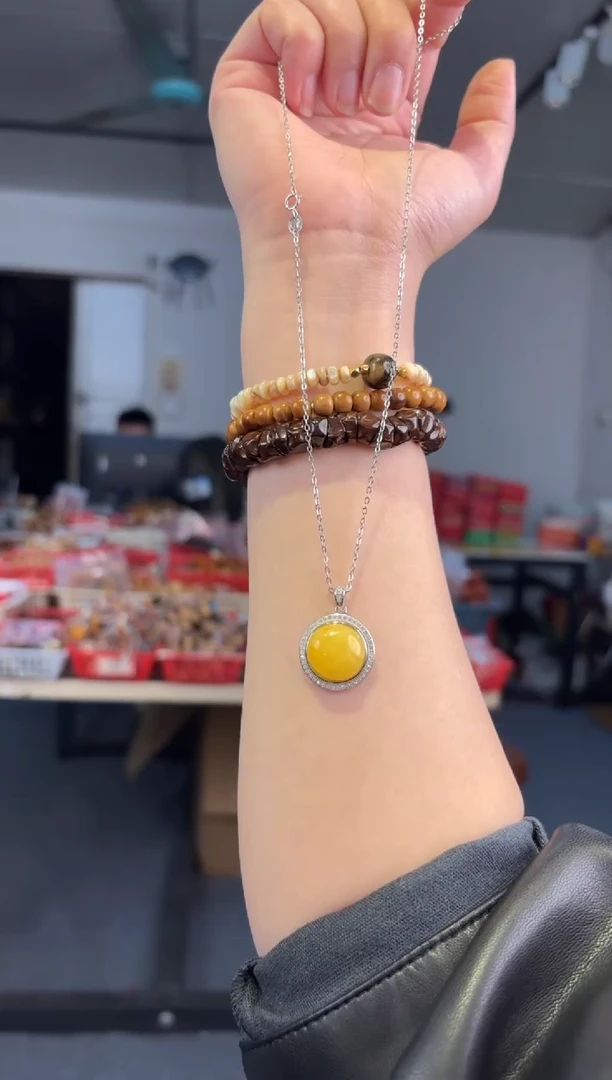 手链蜜蜡银S925镶嵌蜜蜡925银【鸽子蛋】锁骨链