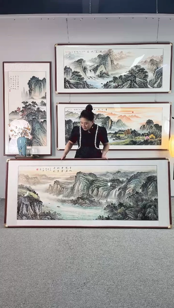 国画纯手绘208x86云水绕屋