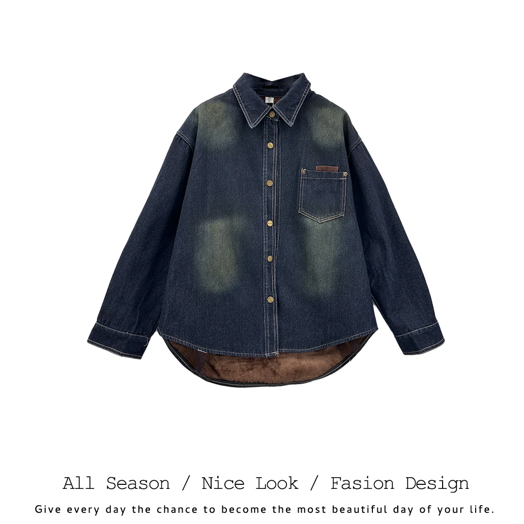 697   宽松休闲百搭衬衫加厚叠穿翻领牛仔外套    款号#6053