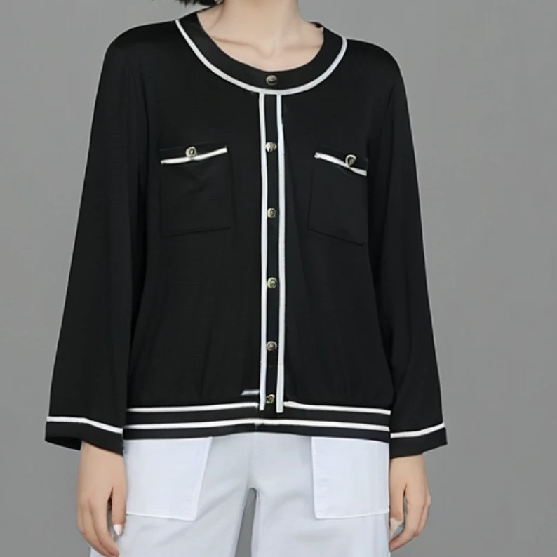 B462圆领套头秋季修身型休闲圆领撞色蕾丝打底衫静奢风B8