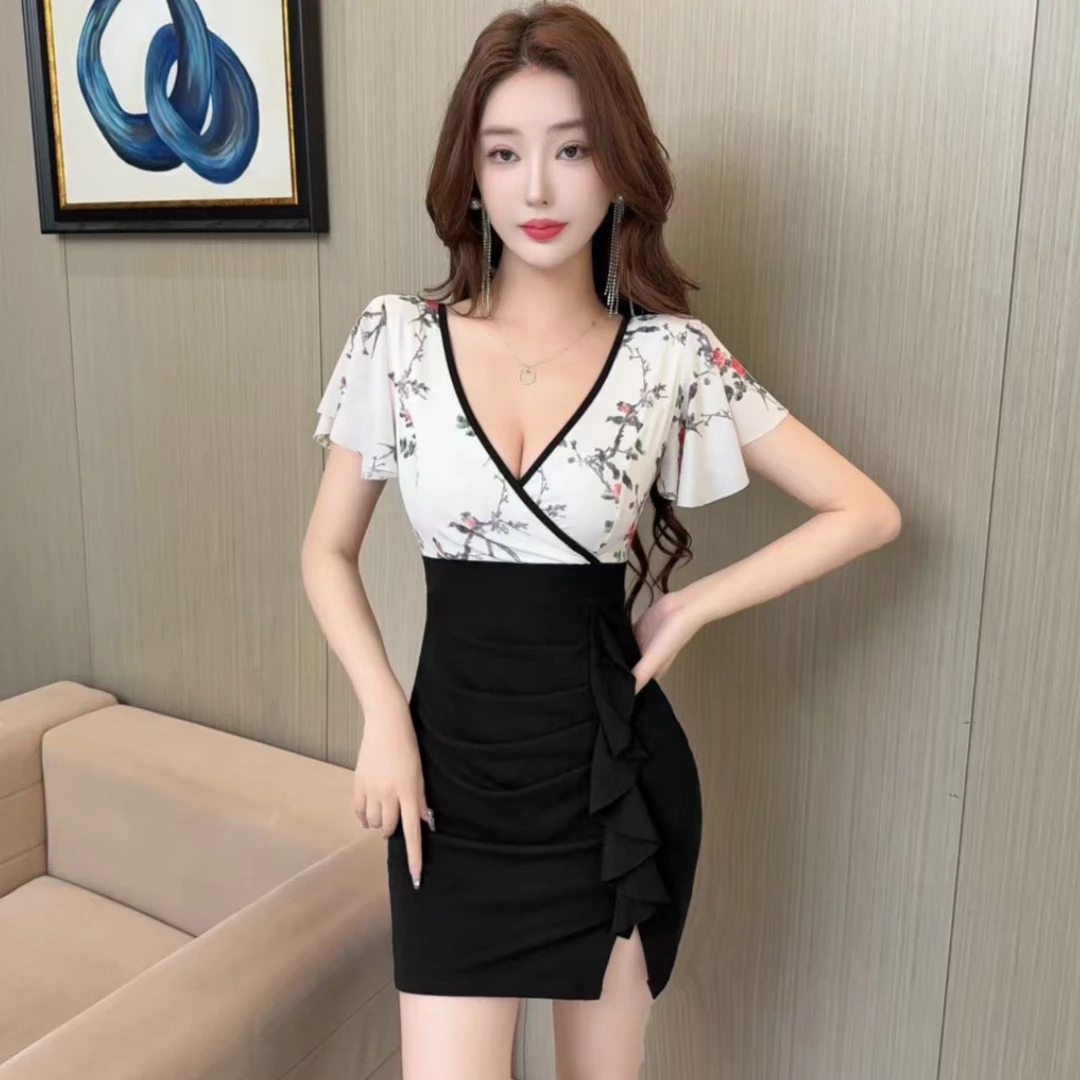 夜场上班衣服桑拿足浴按摩技师工作服性感连衣裙气质包臀显瘦短裙