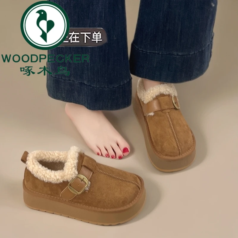 啄木鸟厚底增高加绒保暖勃肯鞋毛毛女鞋子2025新款冬季雪地靴棉鞋