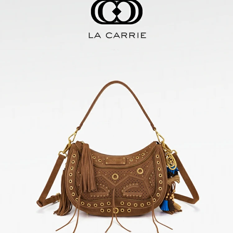 拉卡芮La Carrie国际轻奢品牌腋下包真皮牛绒磨砂单肩斜挎包潮流